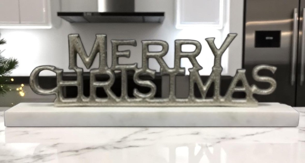 12 - Inch Nickel - Plated Merry Christmas On Stand - plants - express.com