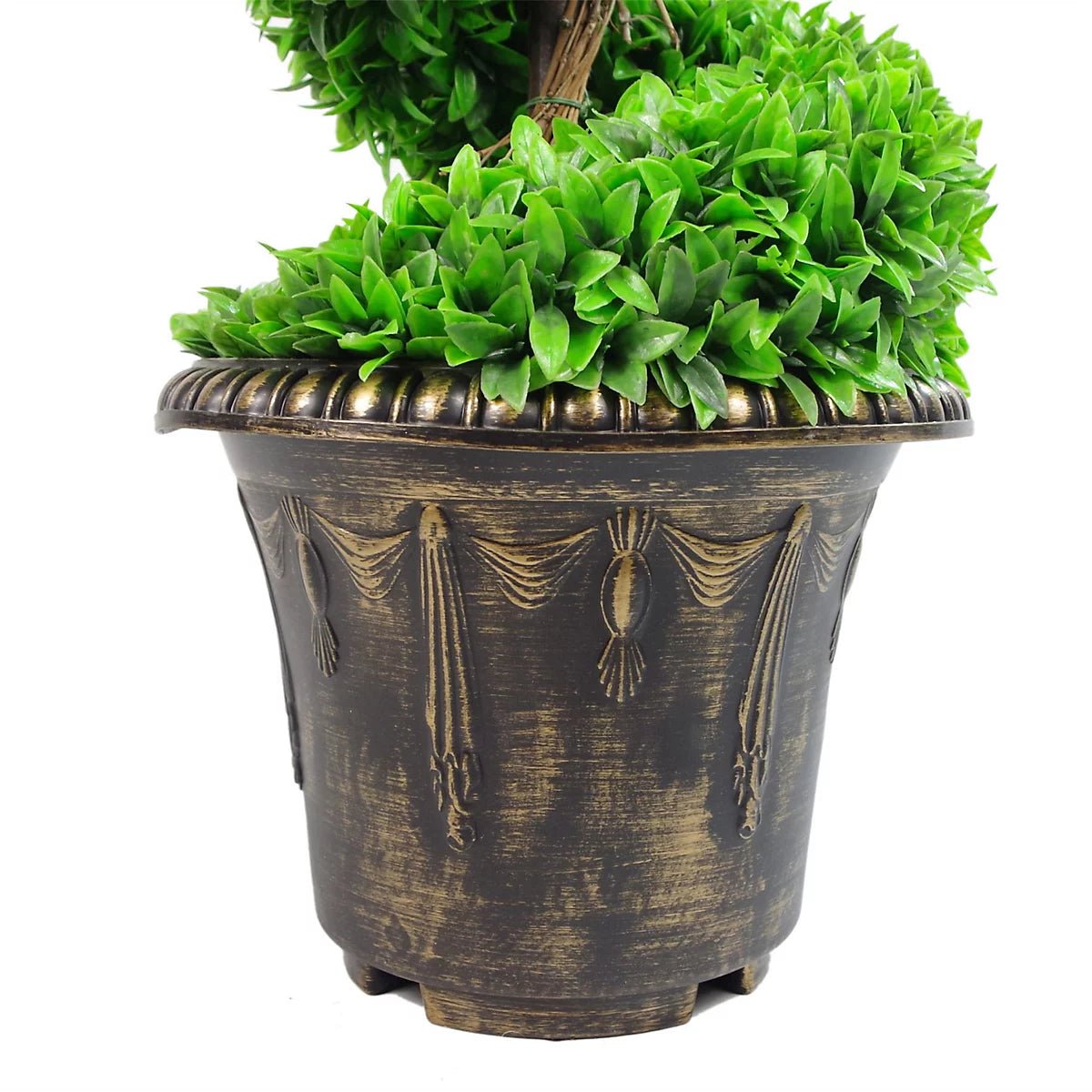 120cm Pair of Green Large Leaf Spiral Topiary Trees with Decorative Planters - plants - express.com