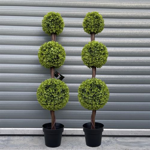 120cm Pair of Green Triple Ball Topiary Trees - plants - express.com