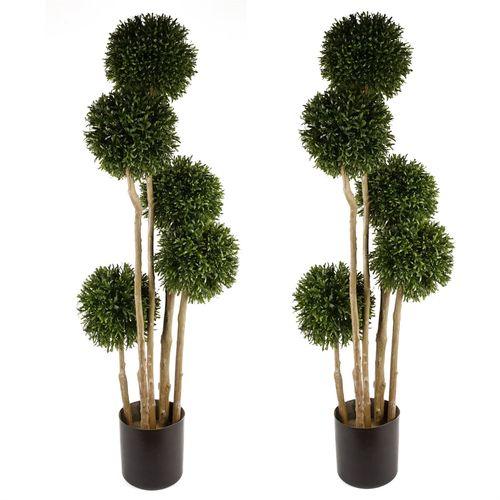 120cm Pair of UV - Resistant Artificial Topiary Ball Trees with Natural Trunks - plants - express.com