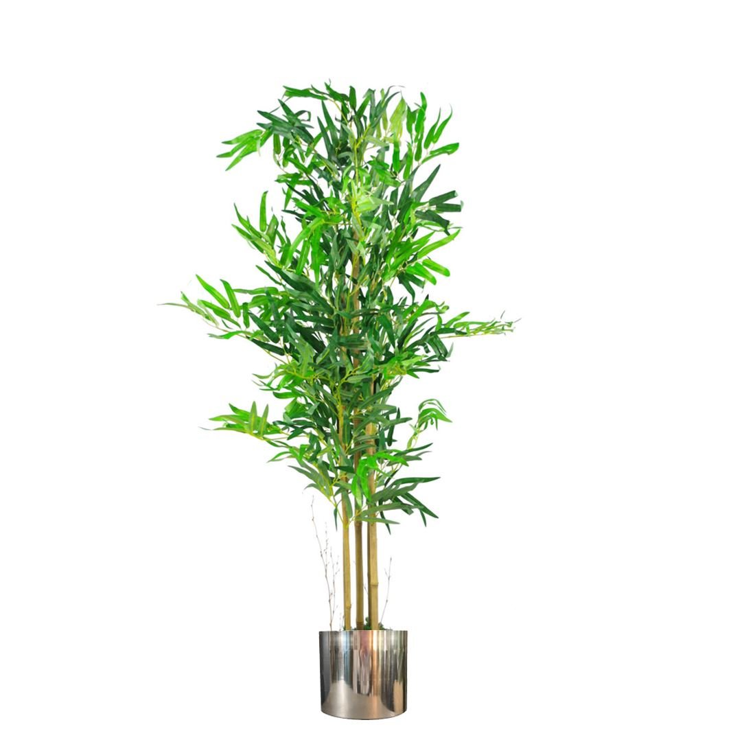 120cm Realistic Bamboo Tree with Sleek Silver Planter - No Maintenance Needed! - plants - express.com
