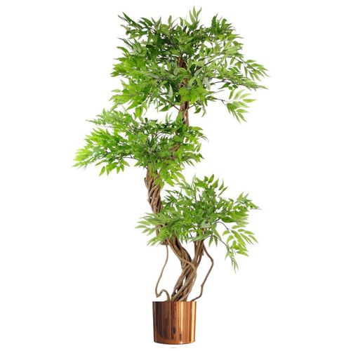 140cm Leaf Realistic Artificial Japanese Fruticosa Ficus Tree, Green Copper - plants - express.com