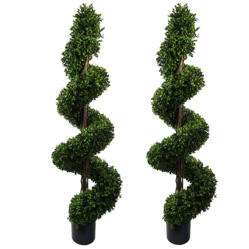 150cm Pair of Spiral Buxus Artificial Tree UV Resistant Outdoor - plants - express.com
