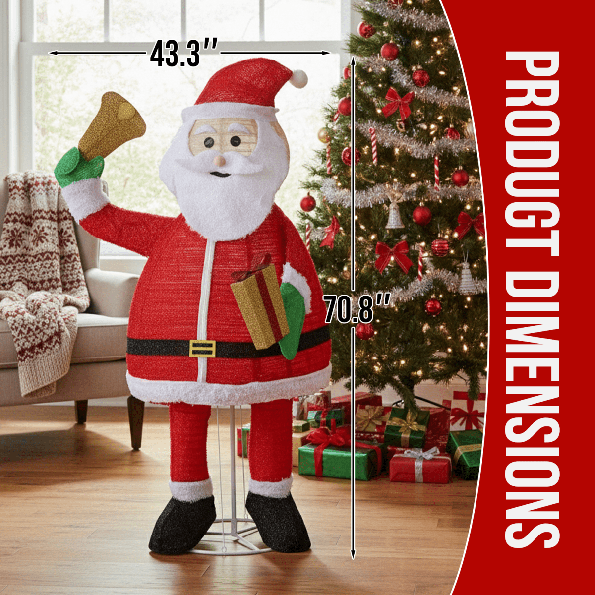 1.8m Santa Bell Yard Decor - 200 LED Prelit Outdoor Christmas Display - plants - express.com