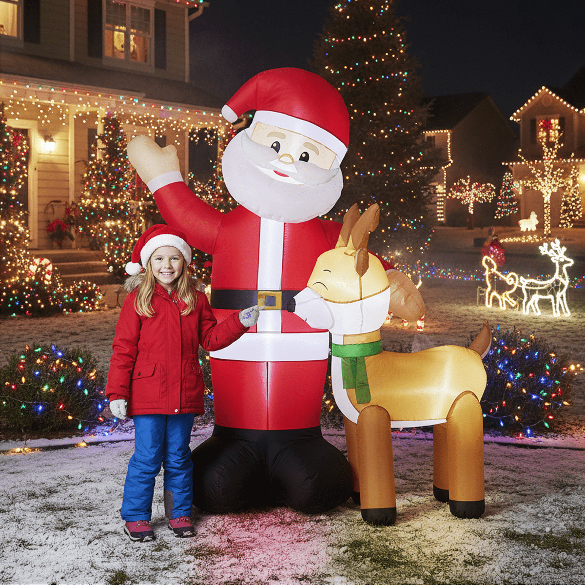 1.9M LED Santa & Reindeer Inflatable for Lawn, Front Yard Decor - plants - express.com