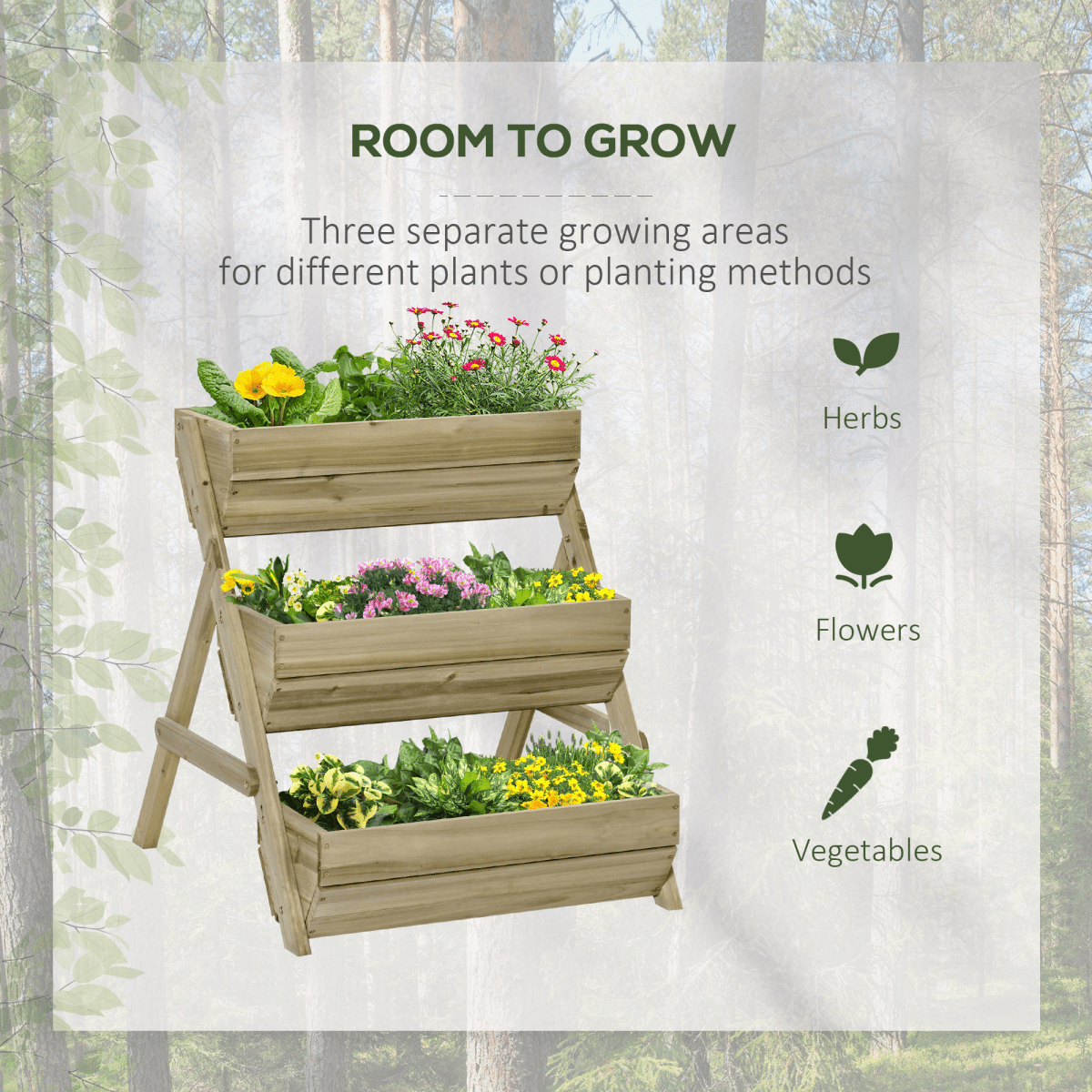 3 Tier Raised Garden Bed Kit for Flower, Vegetable, Herb, 120x68x80cm, Green - plants - express.com