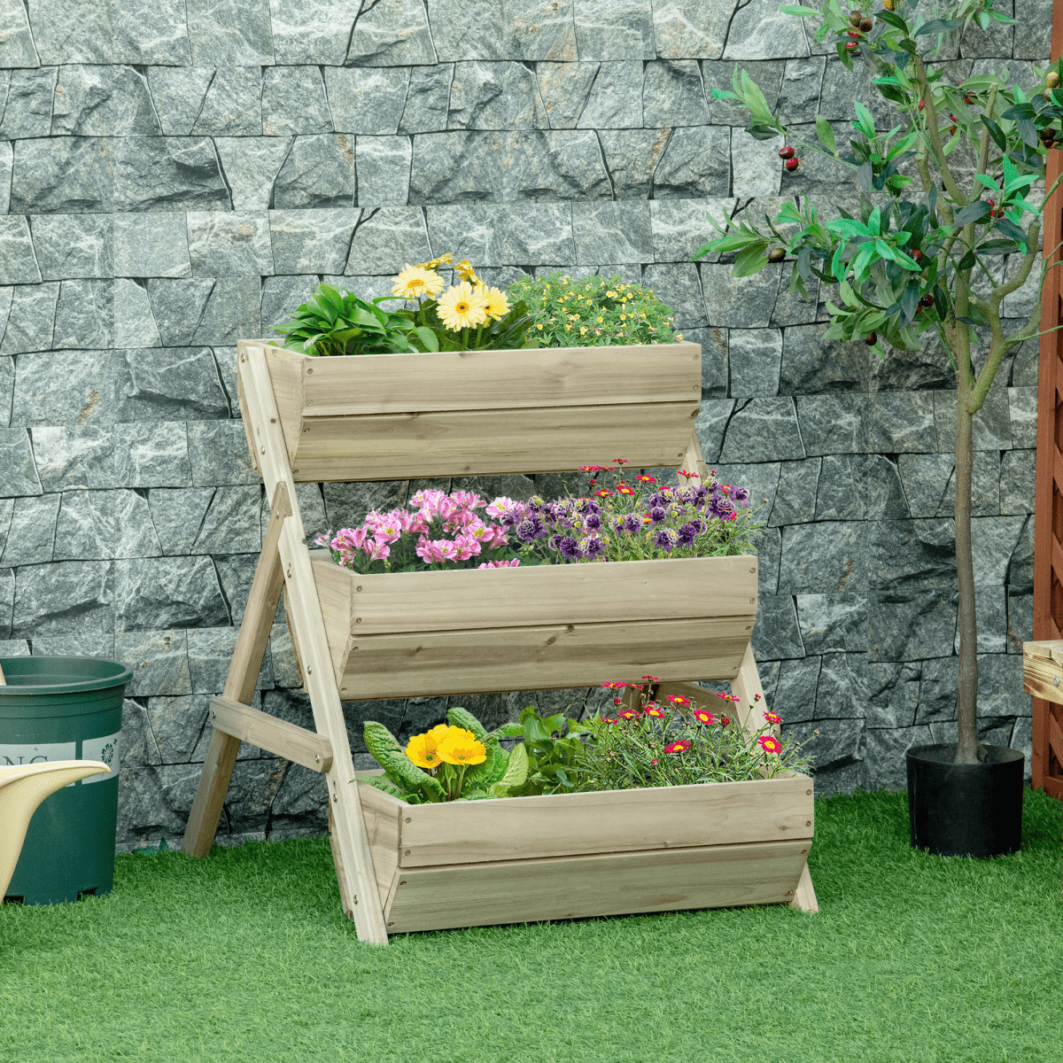 3 Tier Raised Garden Bed Kit for Flower, Vegetable, Herb, 120x68x80cm, Green - plants - express.com