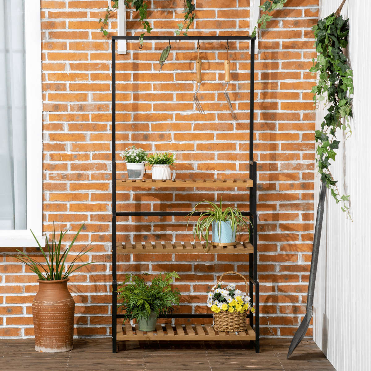 3 Tiered Plant Stand Rack with Hanging Hooks for Indoor Outdoor Decoration - plants - express.com