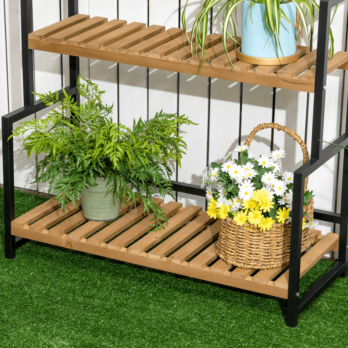 3 Tiered Plant Stand Rack with Hanging Hooks for Indoor Outdoor Decoration - plants - express.com
