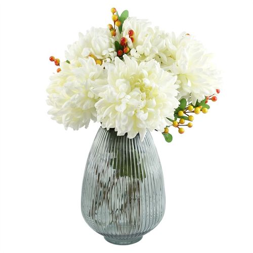 30cm Smoke Grey Ridged Glass Vase – Elegance in Every Curve. - plants - express.com