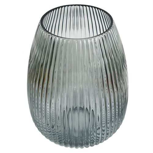 30cm Smoke Grey Ridged Glass Vase – Elegance in Every Curve. - plants - express.com