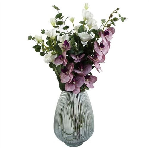 30cm Smoke Grey Ridged Glass Vase – Elegance in Every Curve. - plants - express.com