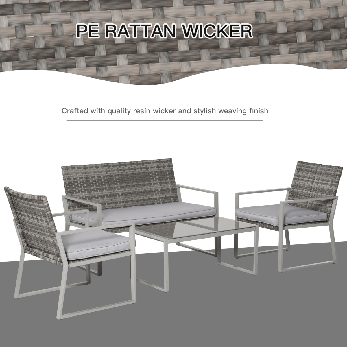 4 - Piece Outdoor Garden Rattan Seating Furniture Set Grey - plants - express.com