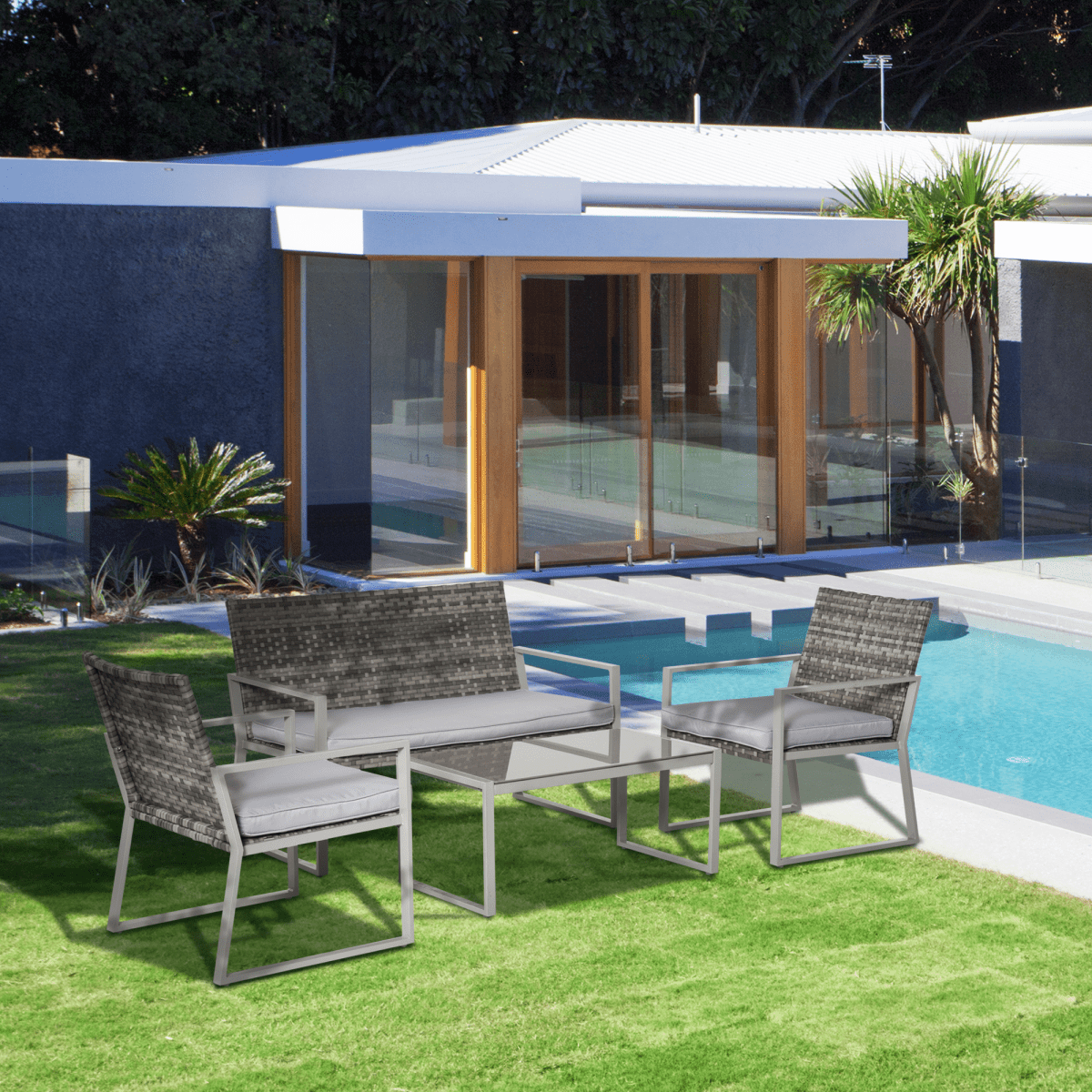 4 - Piece Outdoor Garden Rattan Seating Furniture Set Grey - plants - express.com