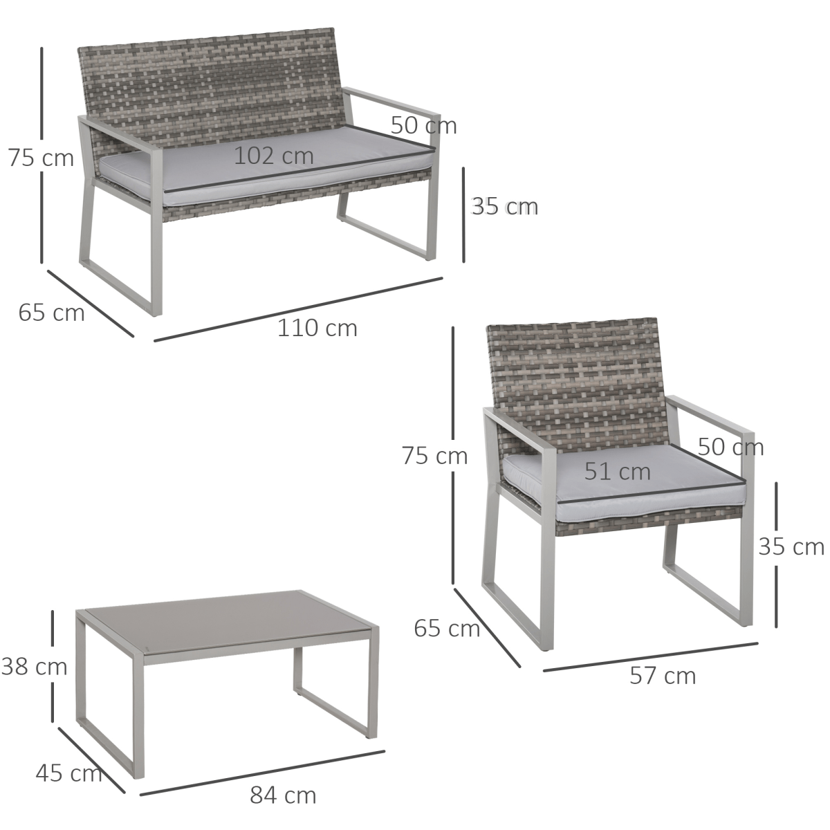 4 - Piece Outdoor Garden Rattan Seating Furniture Set Grey - plants - express.com