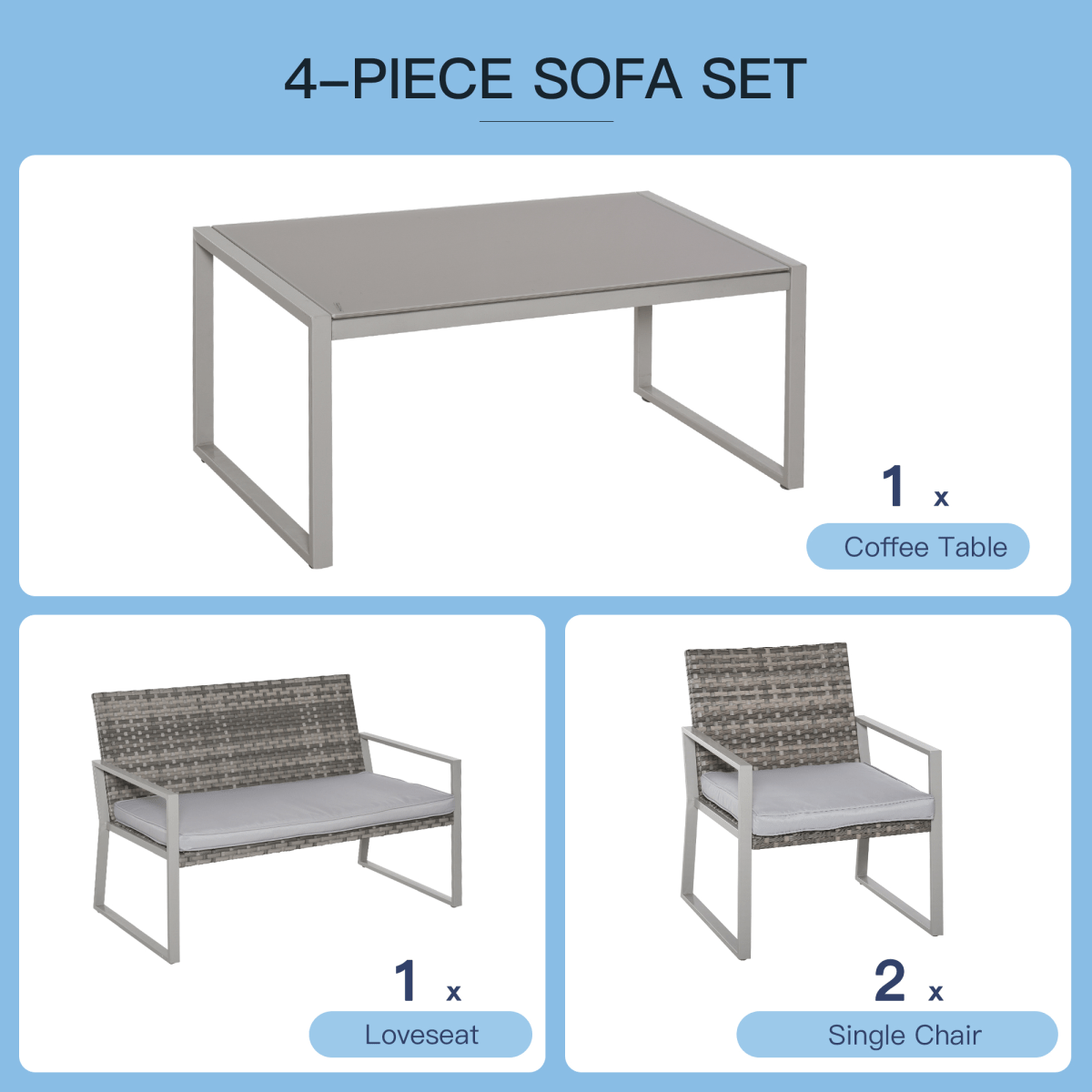 4 - Piece Outdoor Garden Rattan Seating Furniture Set Grey - plants - express.com