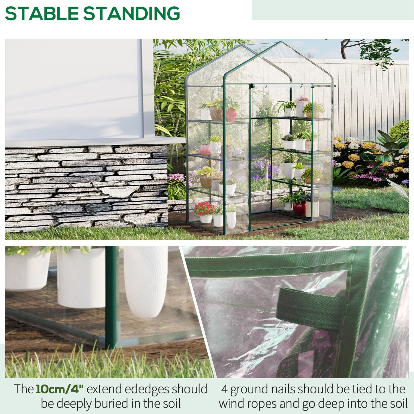 4 Tiers 8 Shelves Metal Frame Walk in Portable Greenhouse 143Lx73Wx195Hcm - plants - express.com