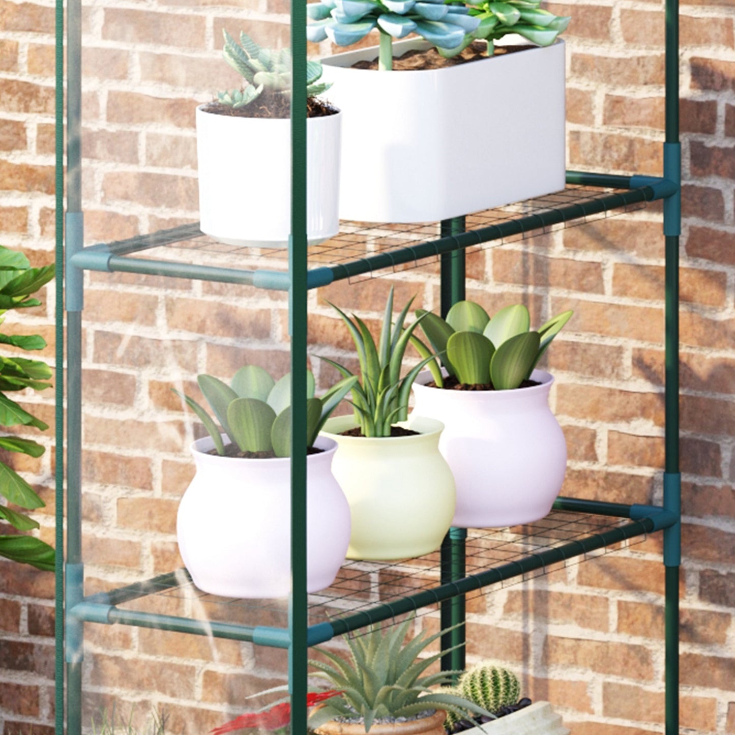 4 Tiers 8 Shelves Metal Frame Walk in Portable Greenhouse 143Lx73Wx195Hcm - plants - express.com