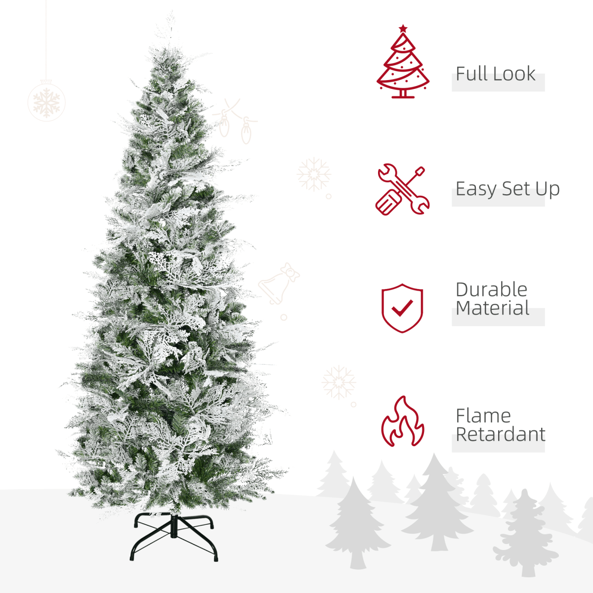 6 Foot Snow Flocked Artificial Christmas Tree Holiday with Pencil Shape HOMCOM - plants - express.com