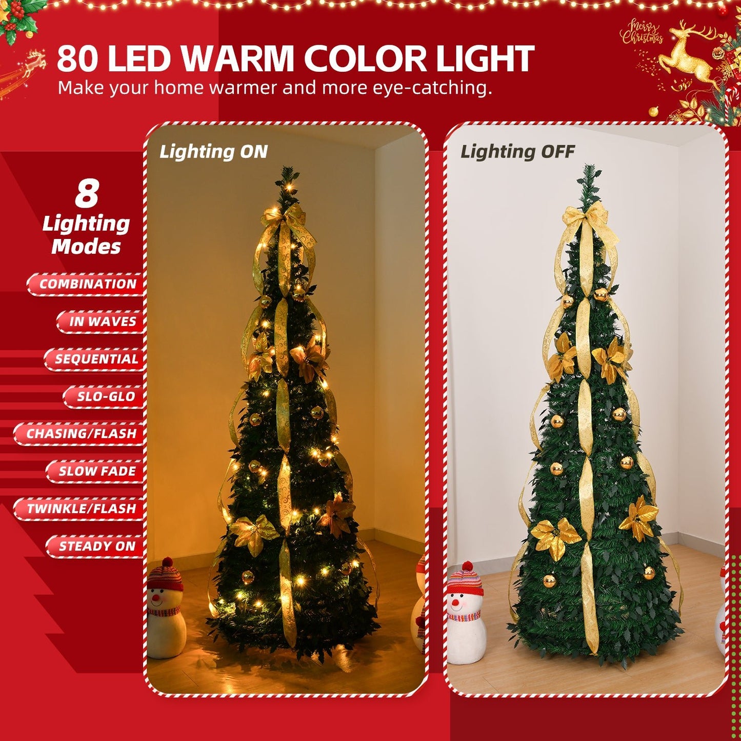 6 FT Fully Decorated Pre - lit Christmas Tree, Pop Up Artificial Xmas Tree with 80 Warm Lights Battery Operated and Golden & Silver Ornaments for Home Office Store Holiday Deco - plants - express.com