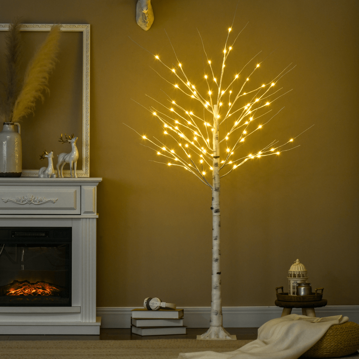 6ft Artificial White Birch Tree Light 96 Warm White Pre - Lit LED Light HOMCOM - plants - express.com