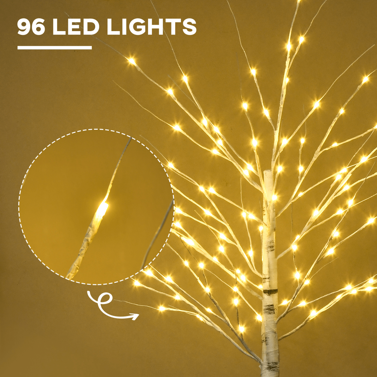 6ft Artificial White Birch Tree Light 96 Warm White Pre - Lit LED Light HOMCOM - plants - express.com