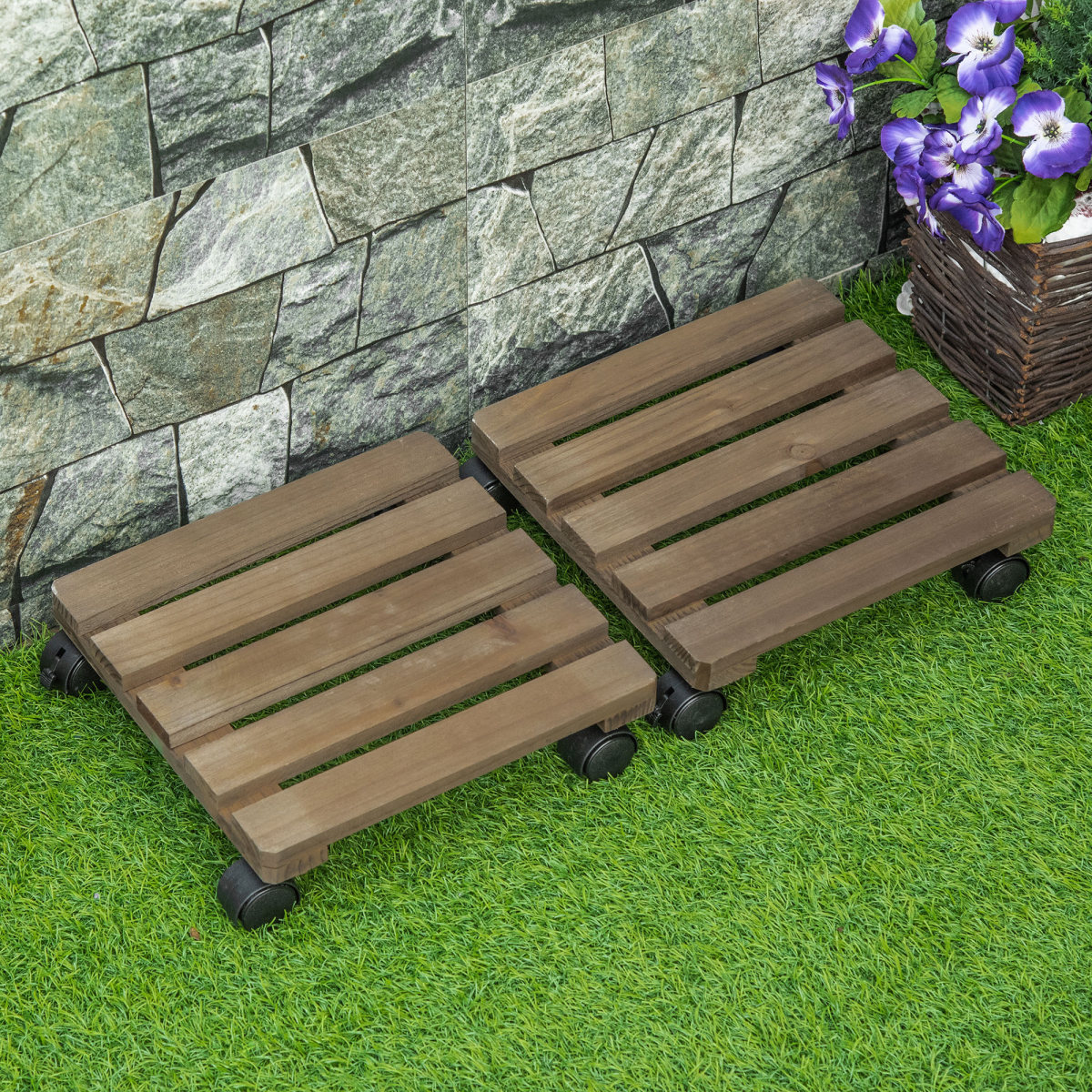 2 Pack Plant Stand with Wheels, Flowerpot Holder