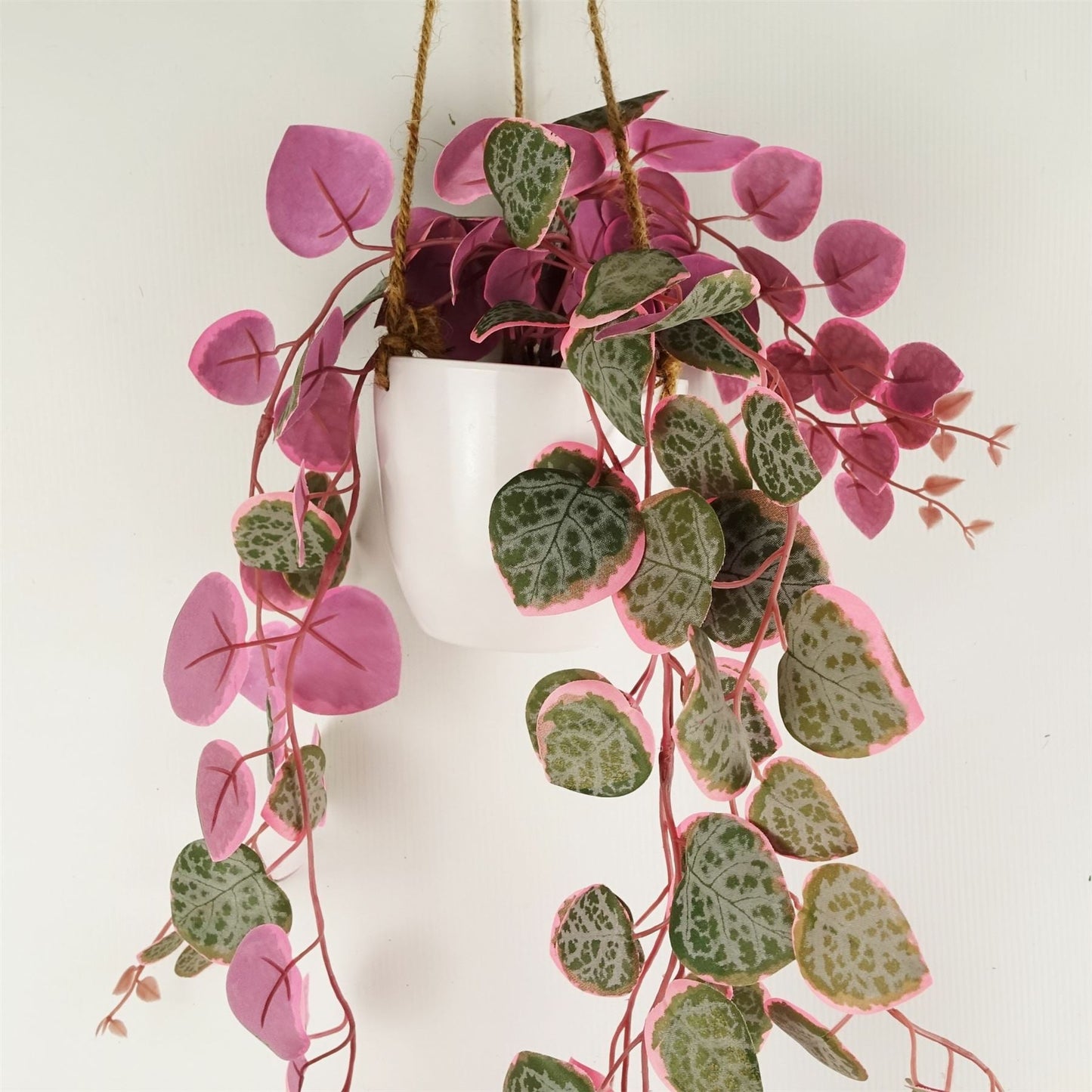 90cm Realistic Trailing Pink String of Hearts in Decorative Hanging Pot - plants - express.com