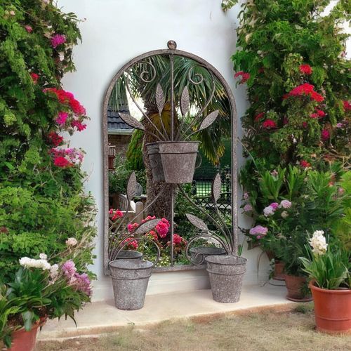 Antique Finish 80CM Wall Mirror with Triple Planter Holders and Pots - plants - express.com