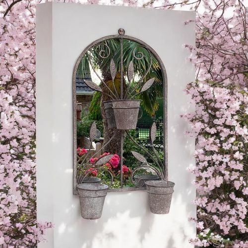 Antique Finish 80CM Wall Mirror with Triple Planter Holders and Pots - plants - express.com