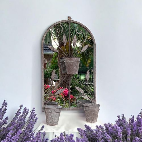 Antique Finish 80CM Wall Mirror with Triple Planter Holders and Pots - plants - express.com