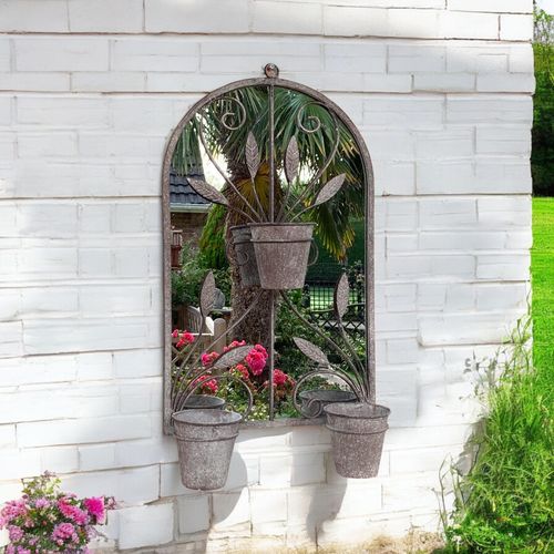 Antique Finish 80CM Wall Mirror with Triple Planter Holders and Pots - plants - express.com