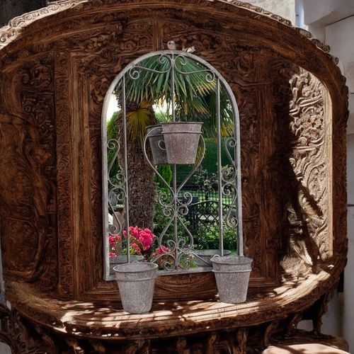 Antique Finish 80CM Wall Mirror with Triple Planter Holders - Chic Decor! - plants - express.com