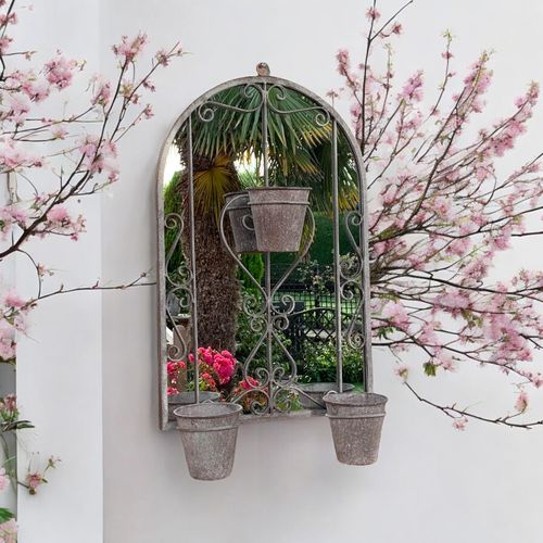 Antique Finish 80CM Wall Mirror with Triple Planter Holders - Chic Decor! - plants - express.com