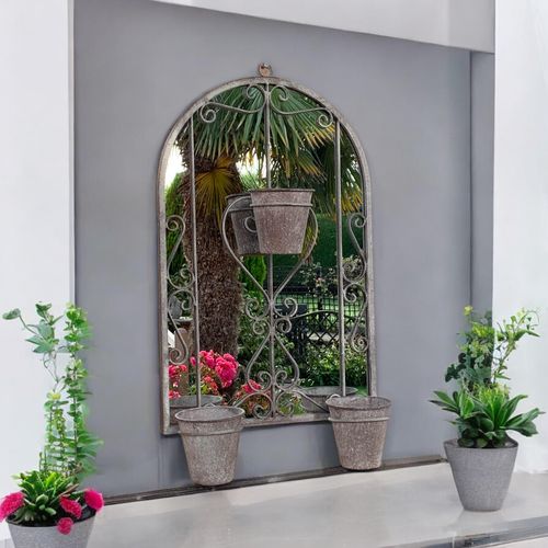Antique Finish 80CM Wall Mirror with Triple Planter Holders - Chic Decor! - plants - express.com