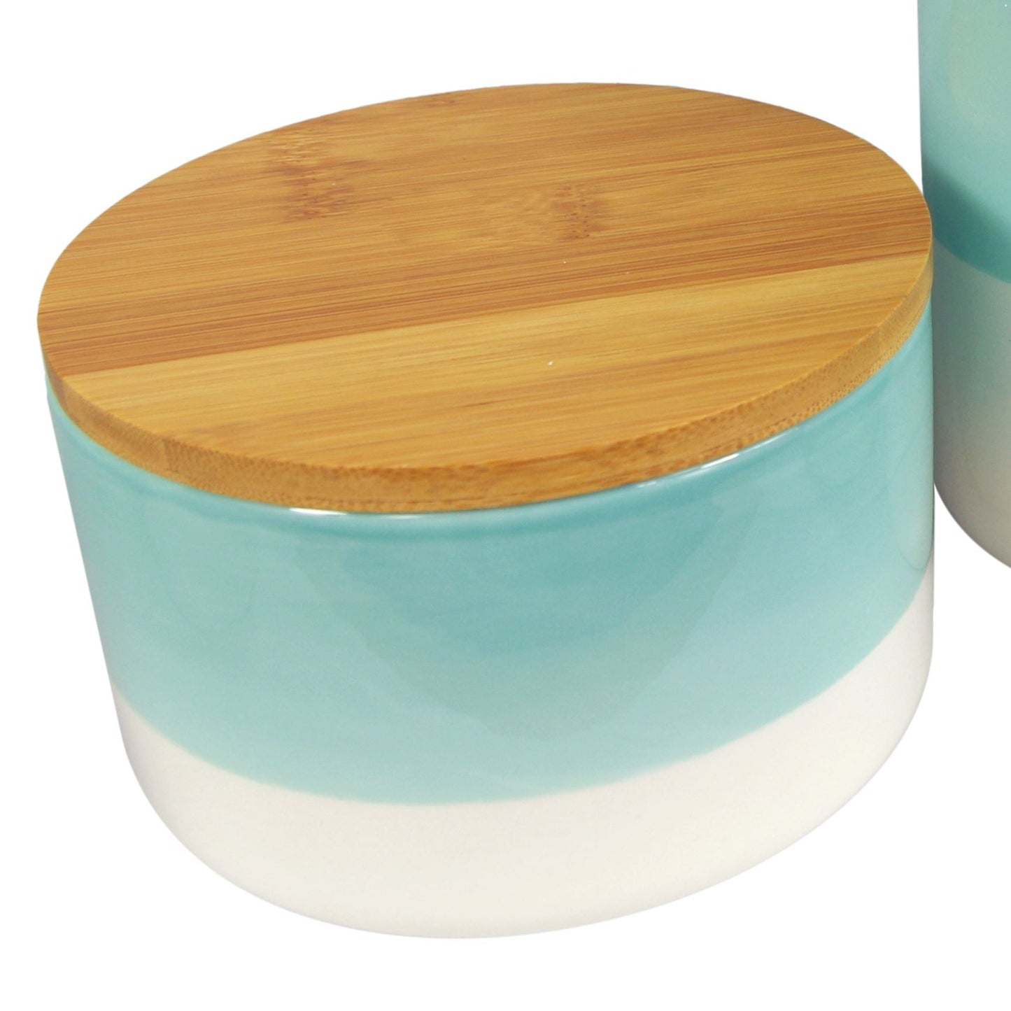 Aqua Green Ceramic Canister Set – Stylish Storage with Bamboo Lids - plants - express.com