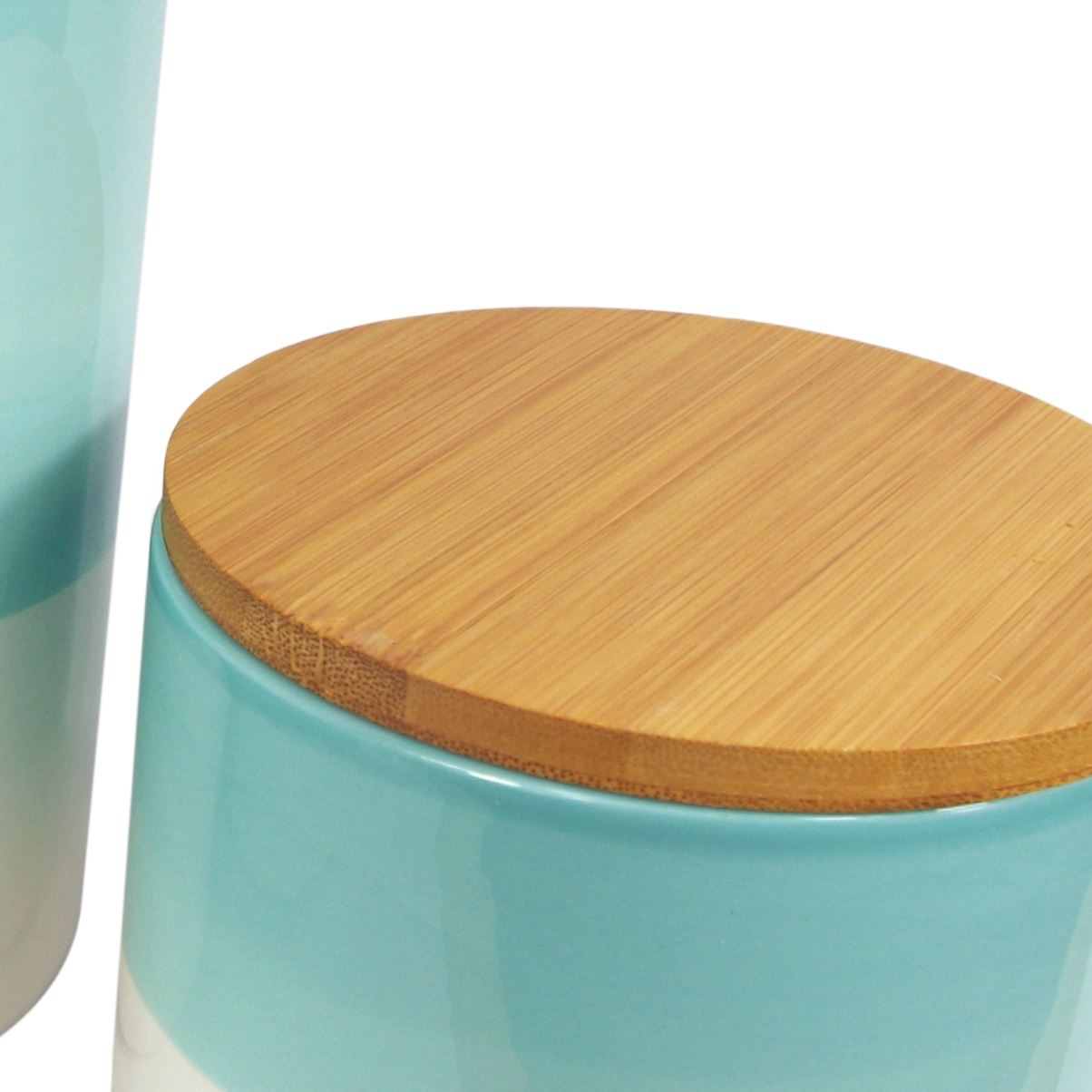 Aqua Green Ceramic Canister Set – Stylish Storage with Bamboo Lids - plants - express.com
