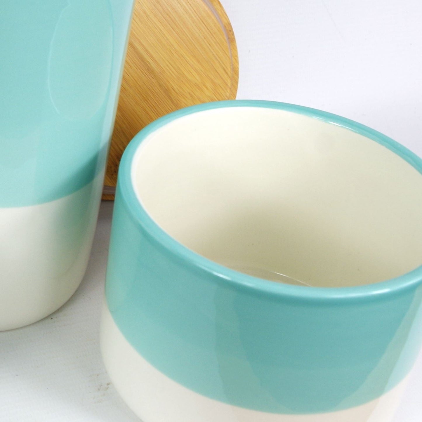 Aqua Green Ceramic Canister Set – Stylish Storage with Bamboo Lids - plants - express.com