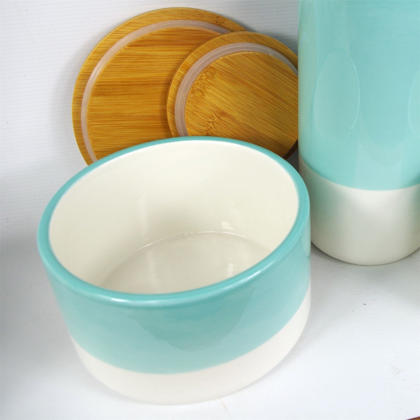 Aqua Green Ceramic Canister Set – Stylish Storage with Bamboo Lids - plants - express.com