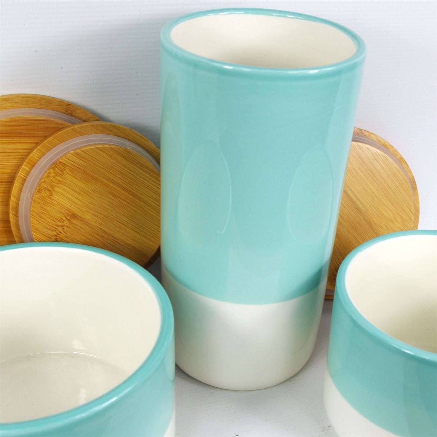 Aqua Green Ceramic Canister Set – Stylish Storage with Bamboo Lids - plants - express.com