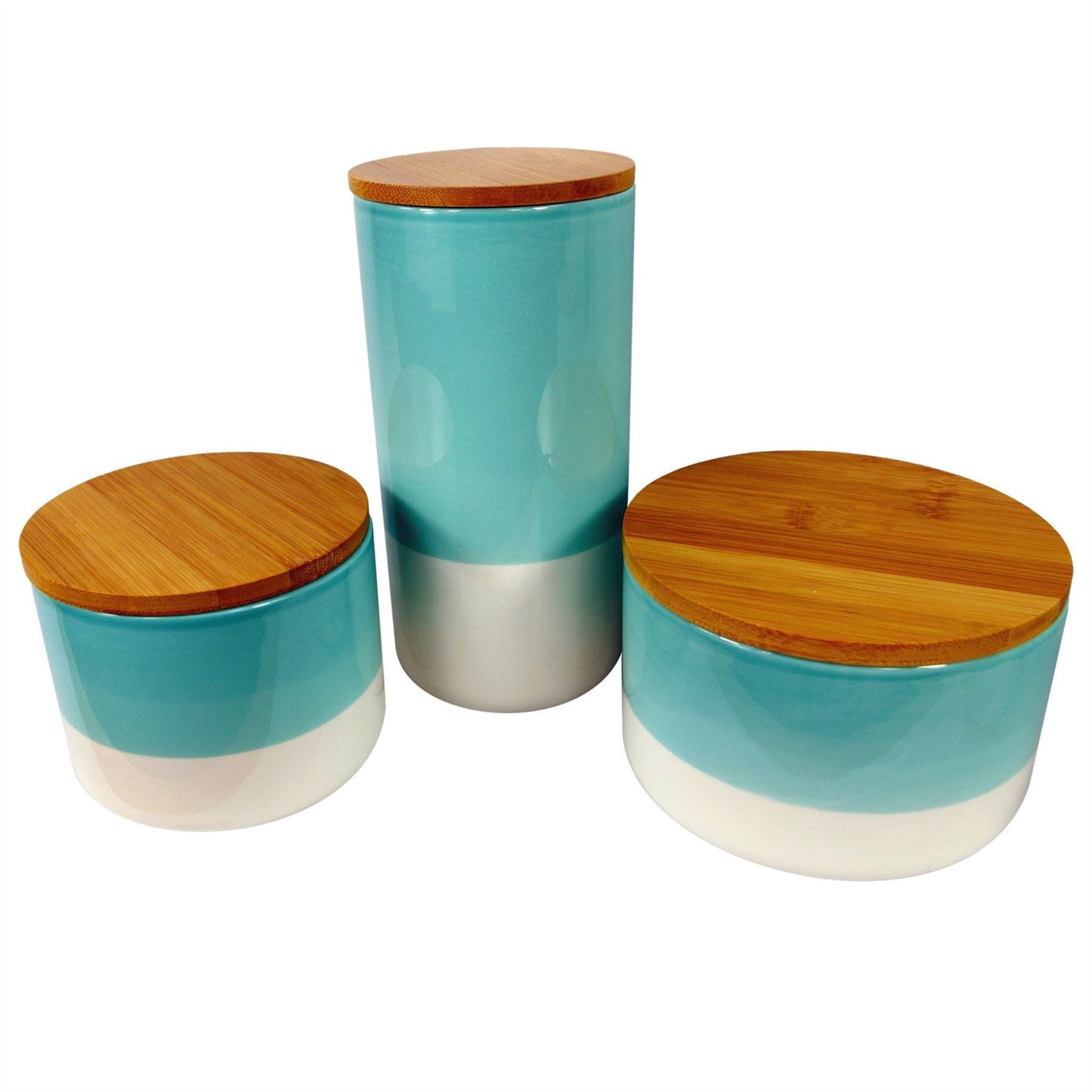Aqua Green Ceramic Canister Set – Stylish Storage with Bamboo Lids - plants - express.com