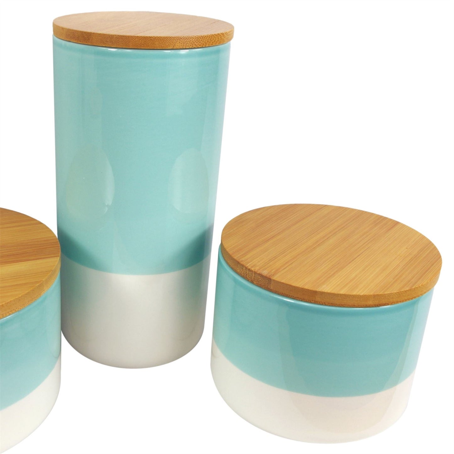 Aqua Green Ceramic Canister Set – Stylish Storage with Bamboo Lids - plants - express.com
