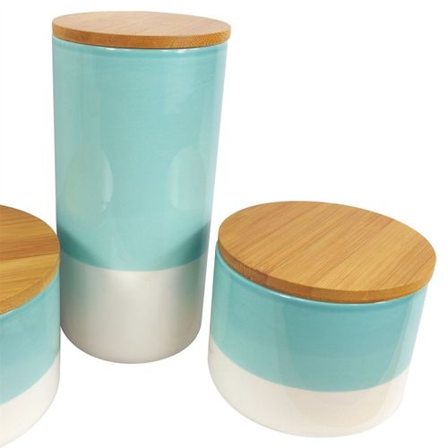 Aqua Green Ceramic Canister Set with Bamboo Lids – Stylish Kitchen Storage - plants - express.com