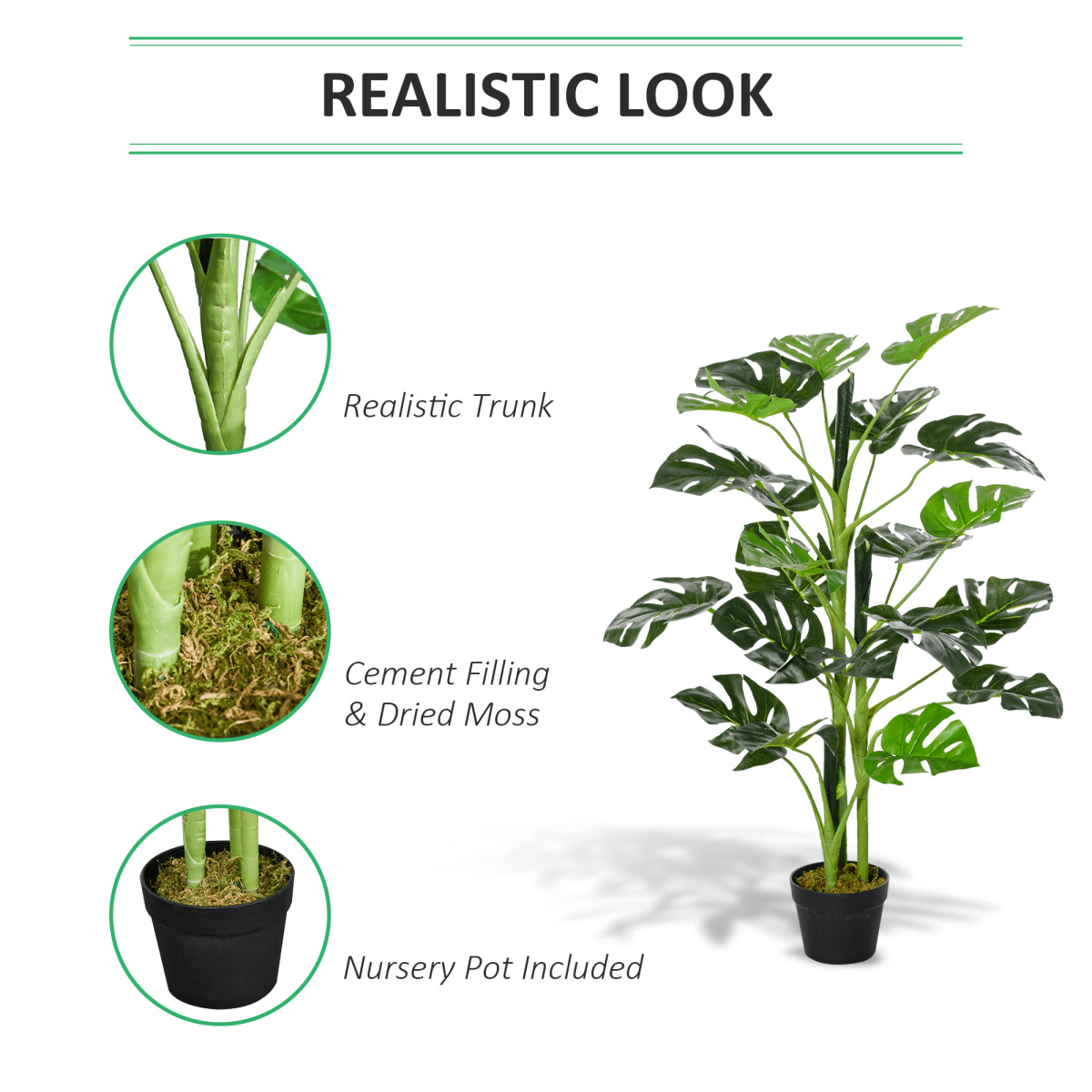 Artificial Monstera Tree 21 Leaves Palm Tree for Indoor Outdoor 1m - plants - express.com