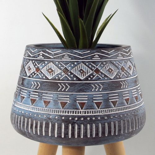 Aztec Blue Large Fiberglass Composite Planter - Rustic Charm for Indoor & Outdoor - plants - express.com