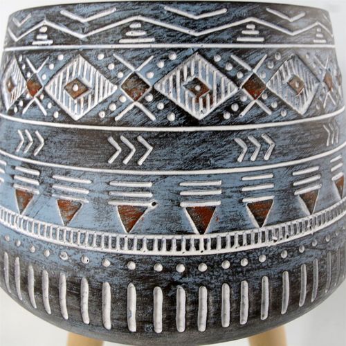 Aztec Blue Large Fiberglass Composite Planter - Rustic Charm for Indoor & Outdoor - plants - express.com