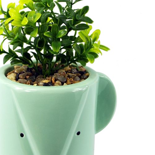Charming 20cm Blue Elephant Planter with Lush Artificial Foliage - plants - express.com