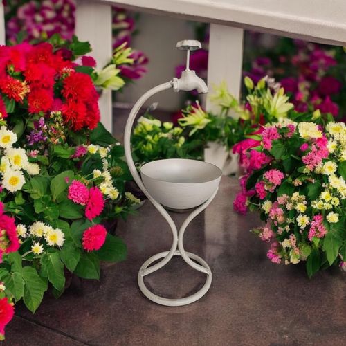 Charming 57CM Cream Metal Garden Planter - Quirky Style for Your Plants! - plants - express.com