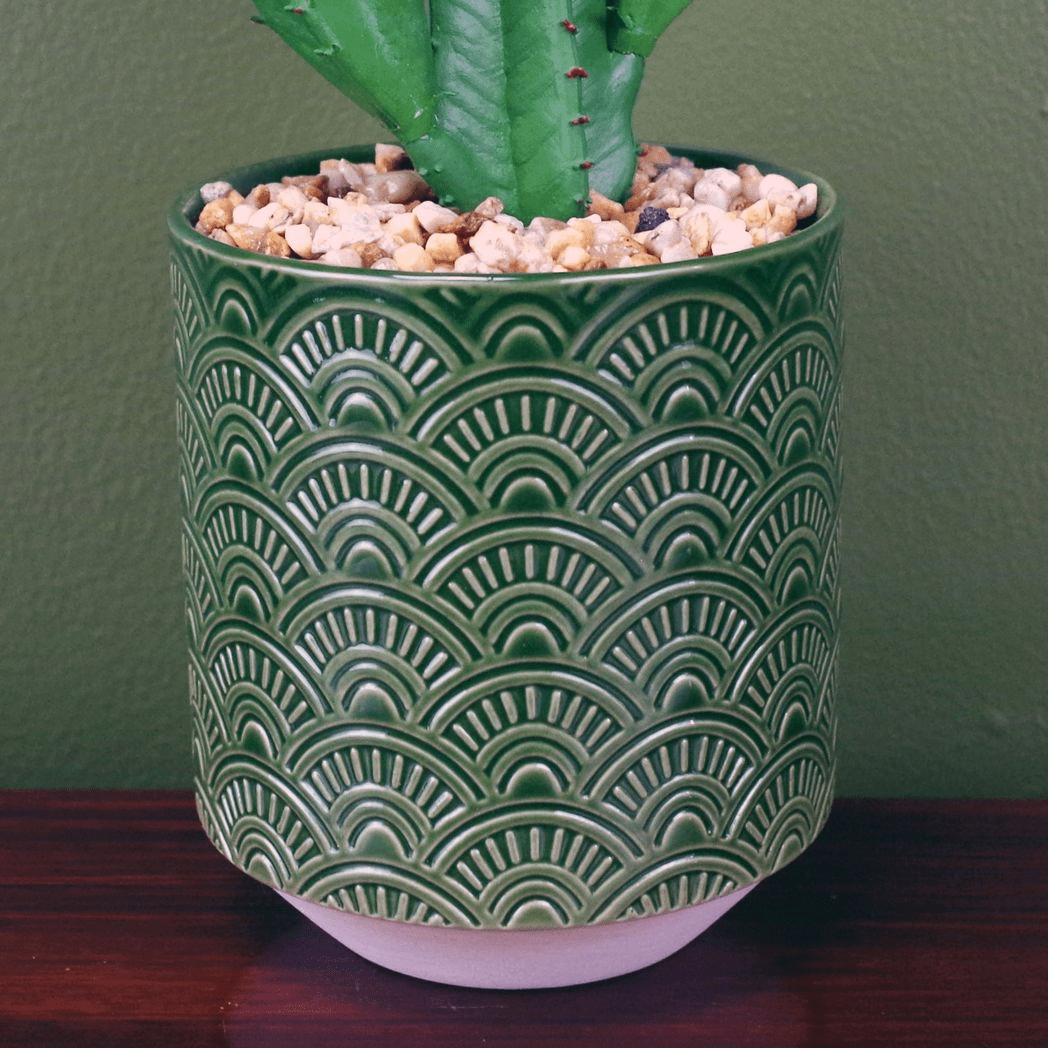 Chic 23cm Faux Cactus in Elegant Green Ceramic Planter - No Maintenance Needed! - plants - express.com