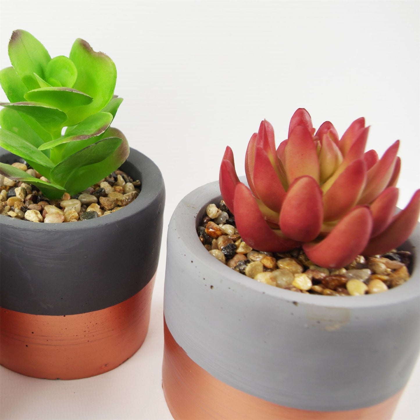 Chic 3 - Piece Stoneware Planter Set with Elegant Copper Bands & Faux Succulents - plants - express.com